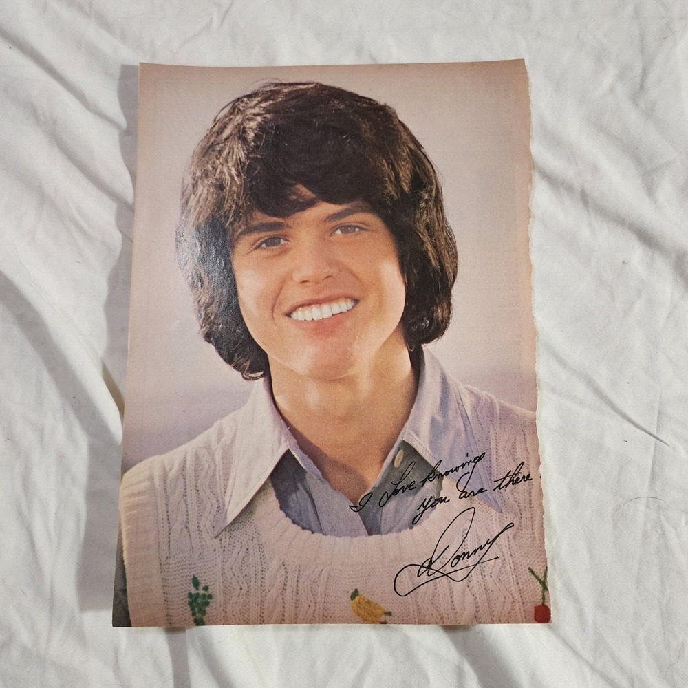 Donny Osmond headshot facsimile autograph pinup vintage clipping 1970s 8x10